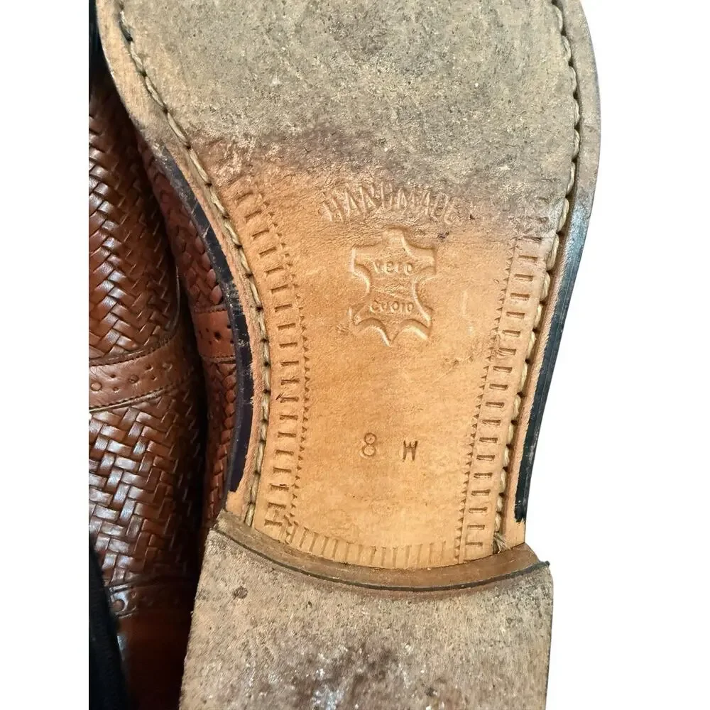 Mezlan Men's Woven Brown Leather Cap Toe Oxford Dress Shoes Size 8W Weaved